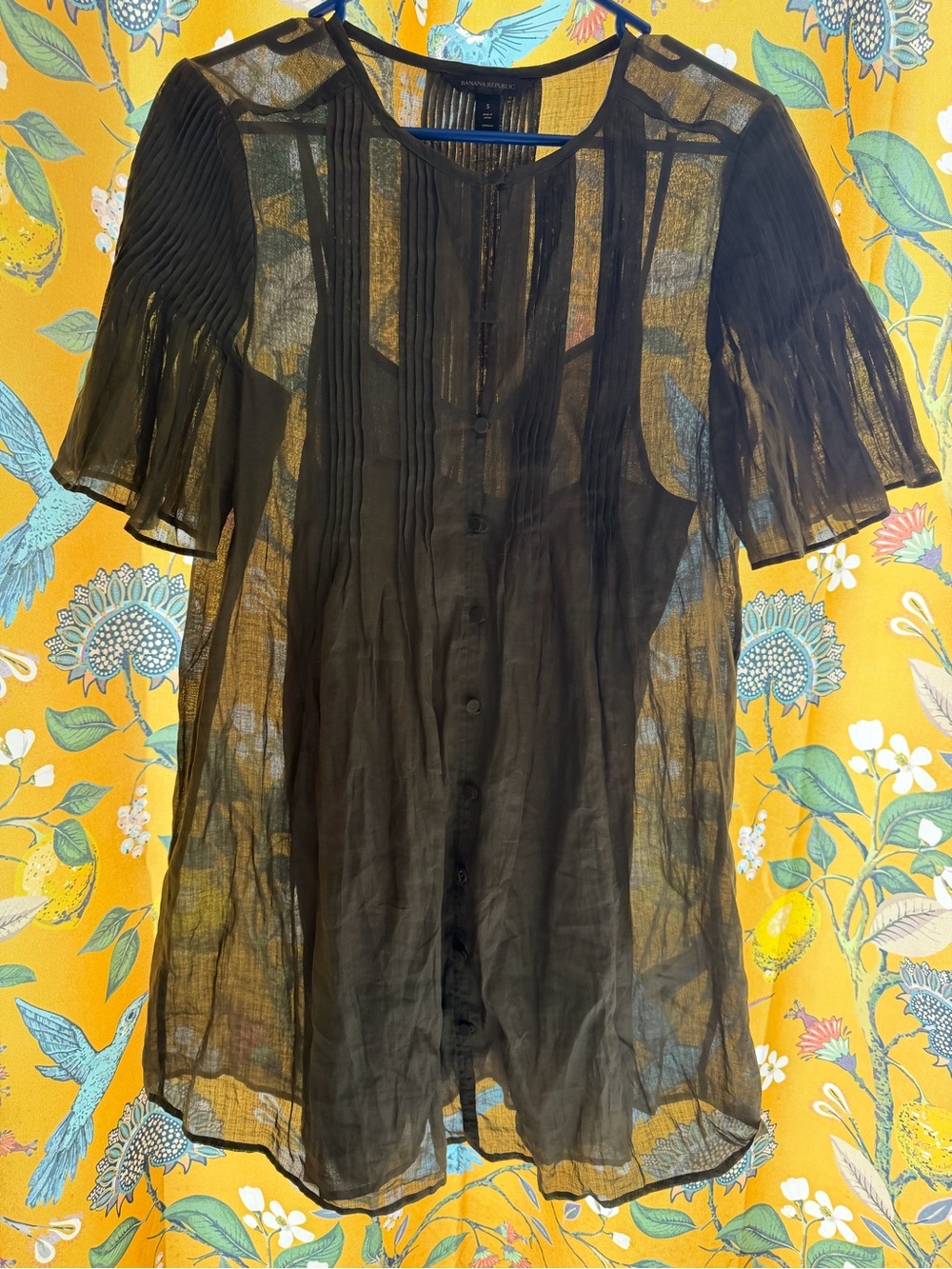Banana Republic Olive Green Pleated Button-Front Dress